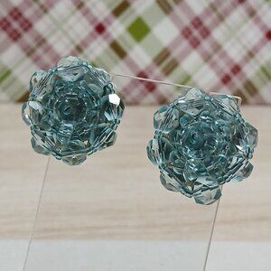 Vintage Teal Blue Beaded Japan Clip On Earrings Fashion Costume Jewelry #84